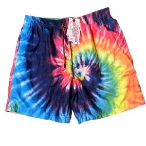 NWT Broken Threads Rainbow Swirl UV Shield Tie-Dye Swim Surf Trunks Size Medium